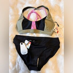 Prana Black and Tan Bikini with Pink Accent